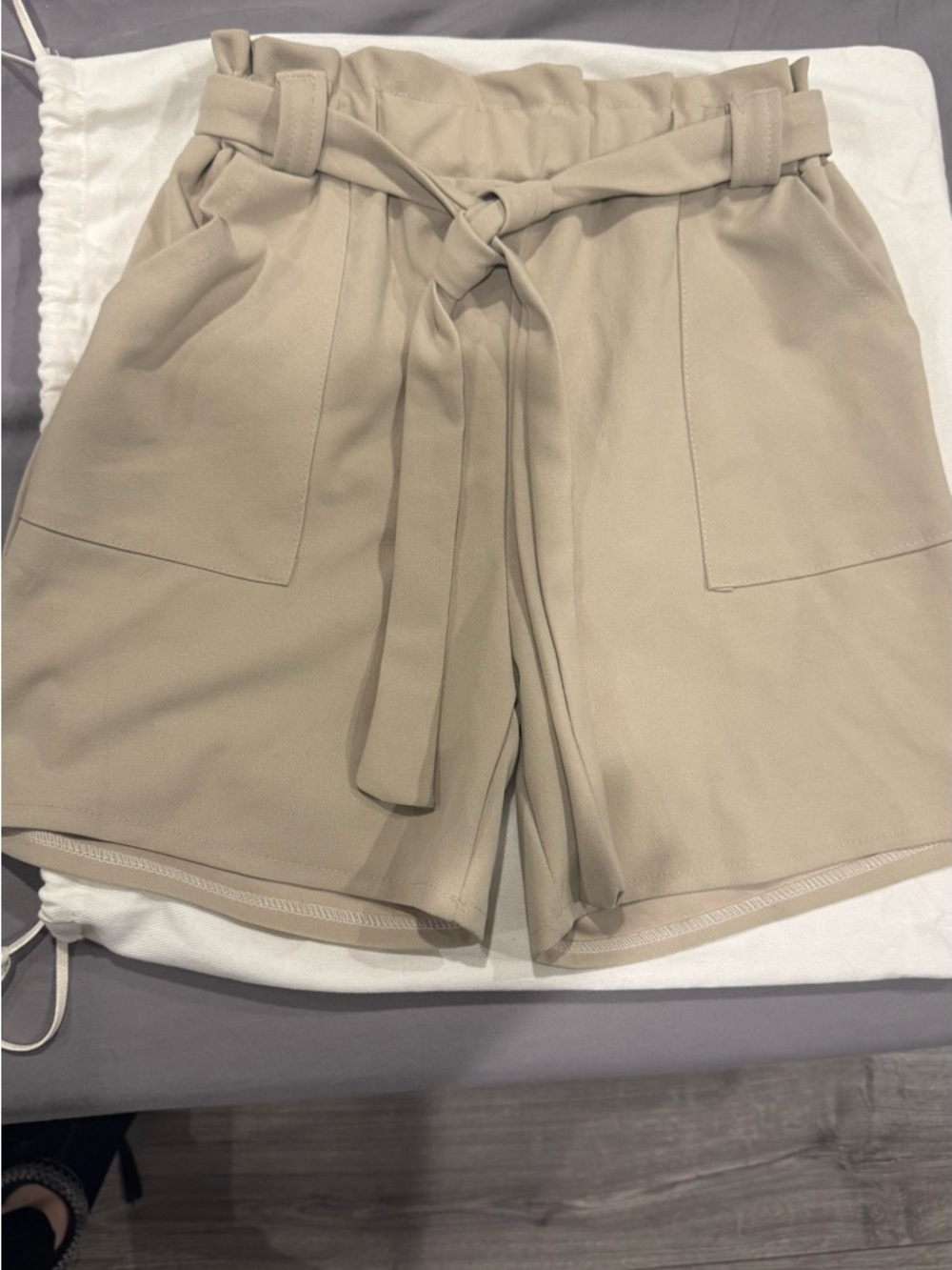 Paperbag Waist Tie-Front Women's Shorts - Beige